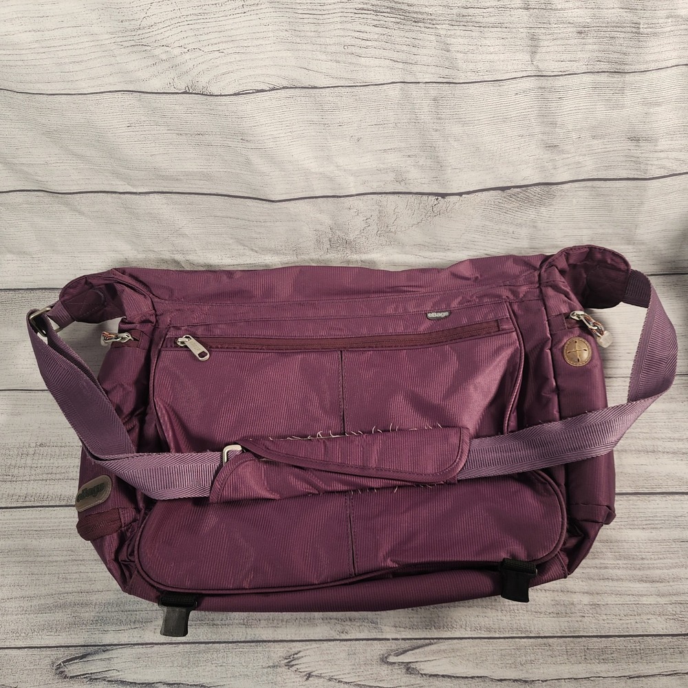 eBags Purple Nylon Messenger Bag Multi-Pocket Travel Crossbody Organizer